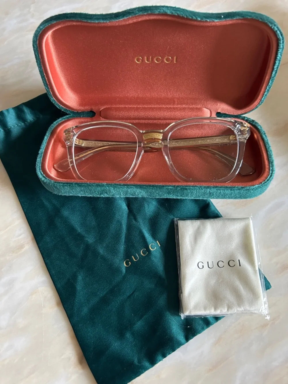 Gucci GG1084O-005 Clear Gray Acetate Frame Glasses Guaranteed Authentic w/Case
